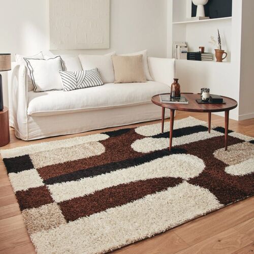 Tapis Shaggy À Poils Long À Motif Graphique - Marron - 80x140 Cm