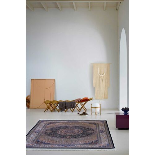 Tapis Tissé Fin Soyeux Vintage Bleu De Très Grande Qualité 140x80