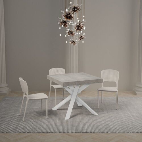 Table extensible 90x90/194 cm effet bois gris béton