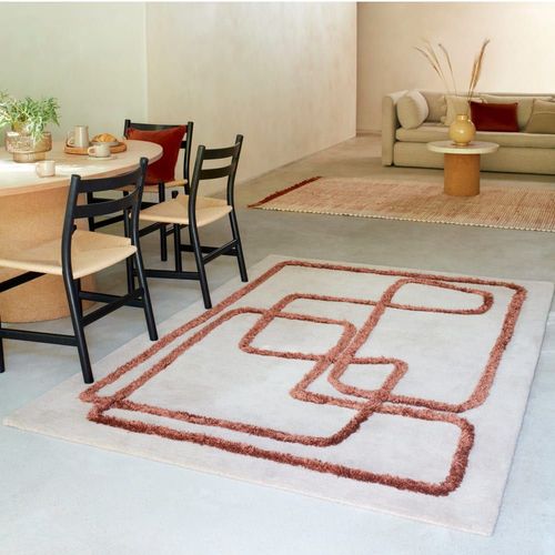 Tapis De Salon Moderne En Laine Rouge 120x170 Cm