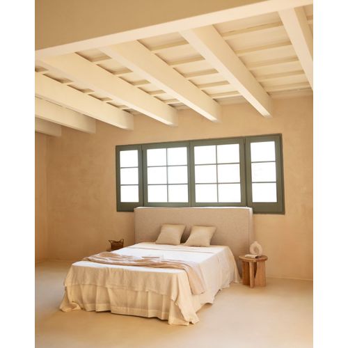 Tête De Lit Tapissée Déhoussable En Lin Beige 180x110cm