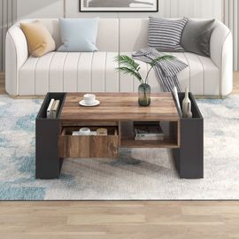 Table Basse Effet Bois 1 Tiroir Niche Ouvert Et Rangement