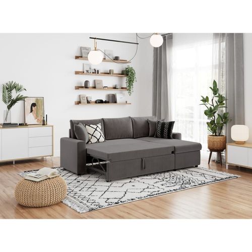 Canapé D'angle Convertible Coffre Marron En Velours Côtelé - Gris