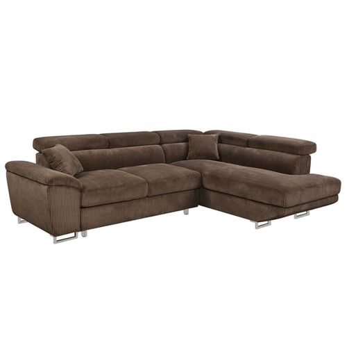 Canapé D'angle Droit Convertible 5 Places En Velours Côtelé Marron