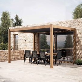 Pergola Bioclimatique Autoportée 3x4m En Aluminium Bois Gris