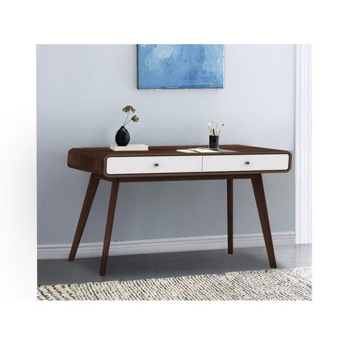 Bureau Avec 2 Tiroirs En Effet Noyer Et Blanc