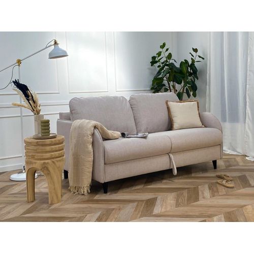 Canapé Droit Convertible 3 Places En Tissu Beige