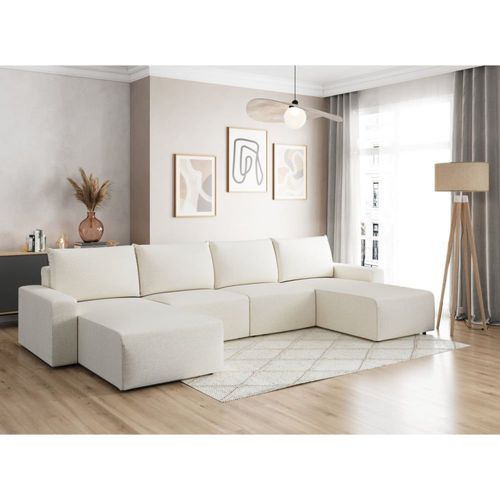 Canapé Panoramique Fixe 6 Places En Tissu Beige