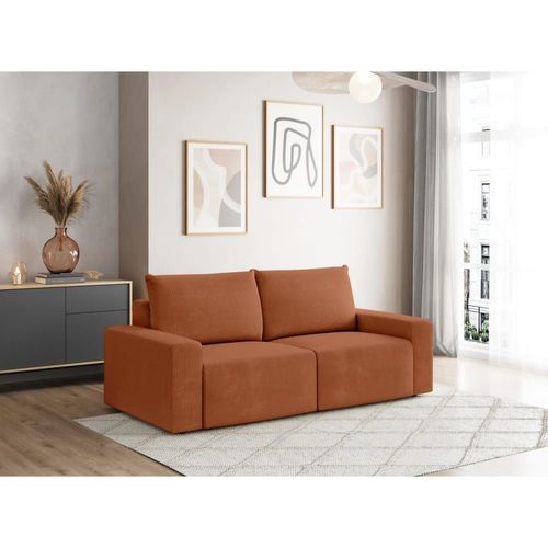 Canapé Droit Fixe 2 Places En Velours Côtelé - Terracotta