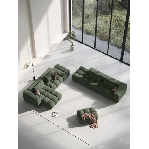 Canapé d'angle modulable 4 places tissu structurel vert olive foncé