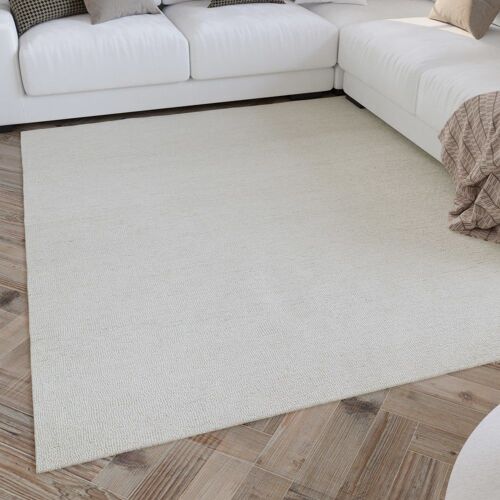 Tapis Pure Laine Tufté Main Beige Chiné 40x60