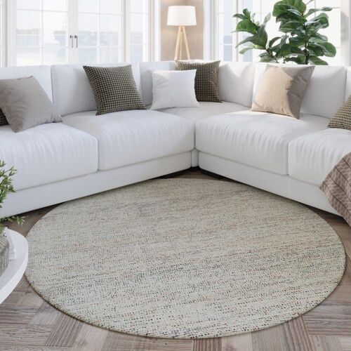 Tapis Rond Beige Et Tons Naturels Tufté Main À Relief 200 Rd.