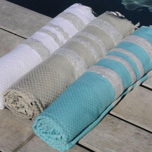 Fouta Nid D'abeille Coton Gris Perle & Argent 100x200