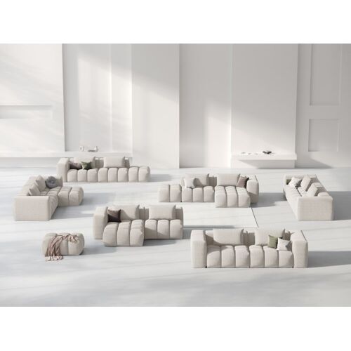 Canapé d'angle gauche modulable 3 places en tissu structurel beige