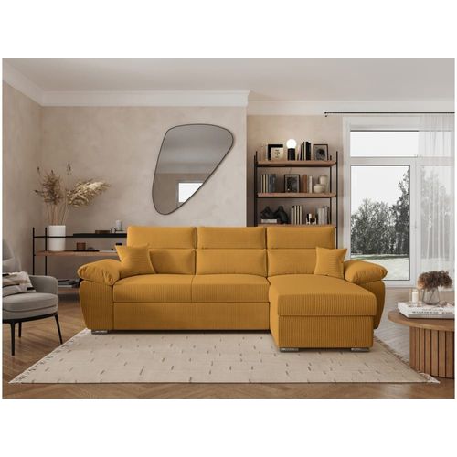 Canapé D'angle Reversible Convertible En Velours Côtelé - Jaune