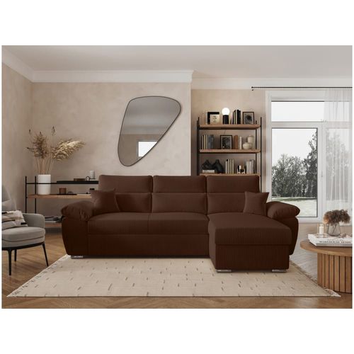 Canapé D'angle Reversible Convertible En Velours Côtelé - Marron
