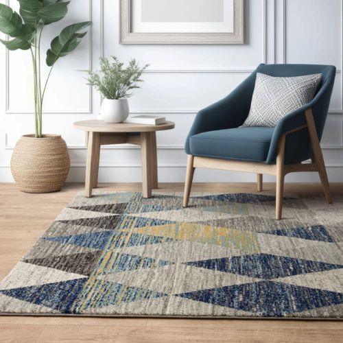 Tapis Tissé Plat Moderne Bleu 120x170 Cm
