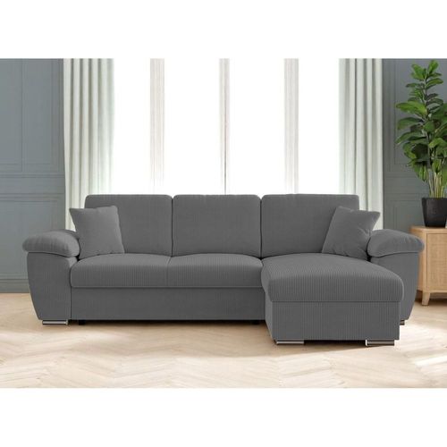 Canapé D'angle Réversible Convertible 4 Places, Velours Côtelé Gris