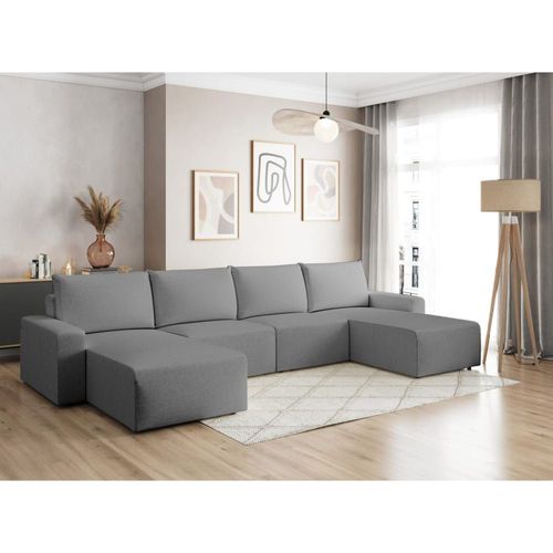 Canapé Panoramique Fixe 6 Places En Tissu Gris