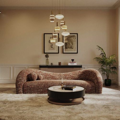 Canapé 3 Places En Polyester Marron Et Blanc