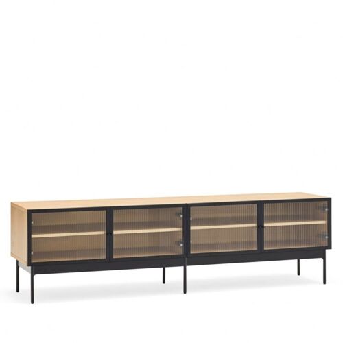 Meuble TV 180cm en bois et métal portes vitrées marron