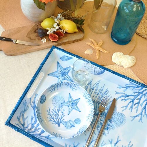 Grand Plateau En Melamine À Poignées Imprimé Coraux 55 Cm