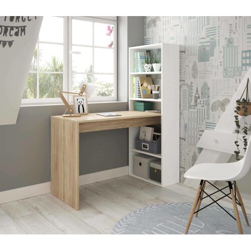 Bureau effet bois beige, blanc 120x53 cm