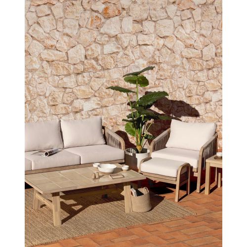 Table Basse De Jardin En Bois Et Céramique Beige 125x65