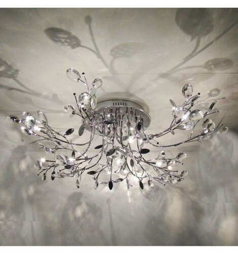 Plafonnier En Verre Argenté / Chromé 90 Cm