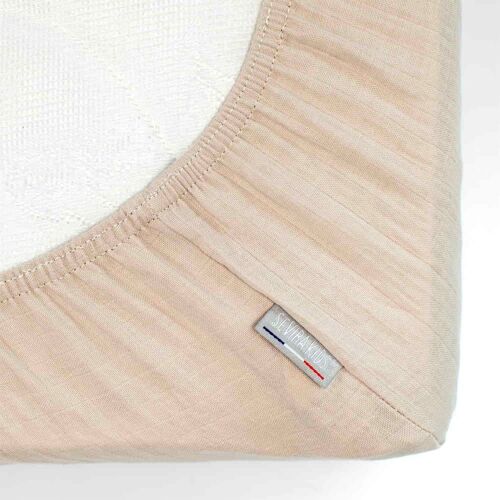 Drap Housse Berceau Bébé En Gaze De Coton Beige 40x80 Cm