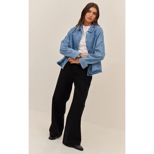 Manteau Voiture Oversize En Jean Bleu Moyen, Bleu Moyen Délavé