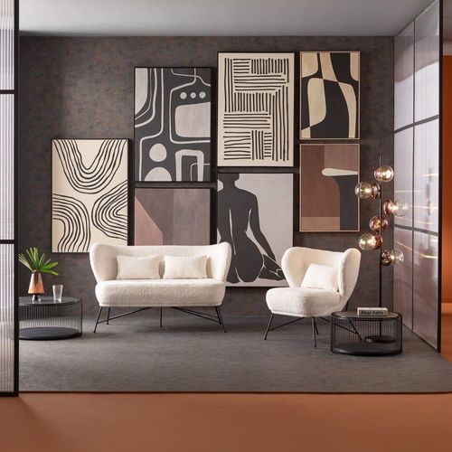 Canapé 2 Places En Teddy Blanc Et Acier Noir