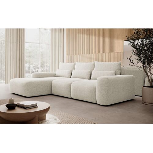 Canapé d'angle convertible 3 places en tissu chenille crème