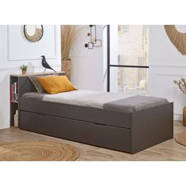 Lit Gigogne Avec Rangement 90x200 Ardoise Et Chêne