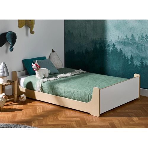 Lit Montessori 90x140 Blanc Et Bois