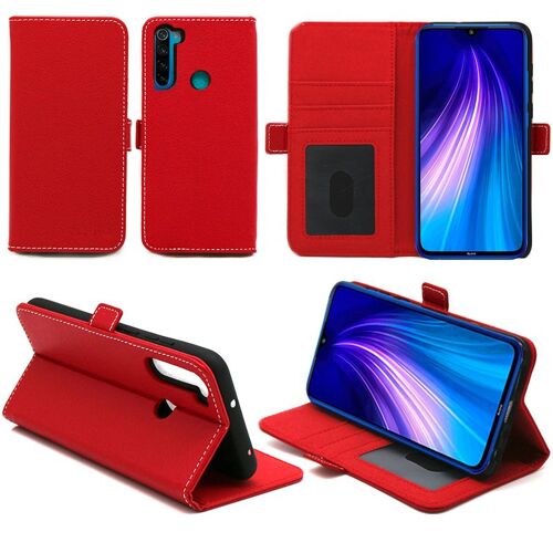 Xiaomi Redmi Note 8T Etui Protection Portefeuille rouge à Rabat avec Porte Cartes - Housse Redmi Note 8T Folio Coque Silicone Antichoc Smartphone 2019 - Accessoires Pochette Case