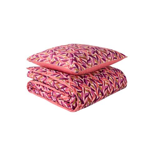 Parure De Lit Imprimée En Percale De Coton Rose 140x200