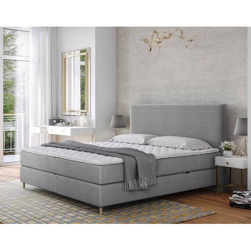 Lit Boxspring En Velours Côtelé 140x200 Cm Gris