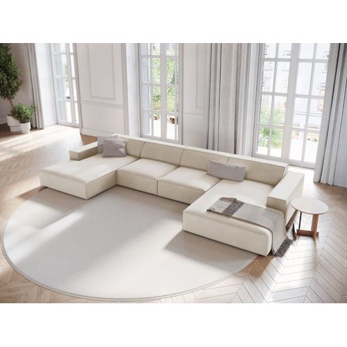 Canapé Panoramique 6 Places En Velours Beige Foncé