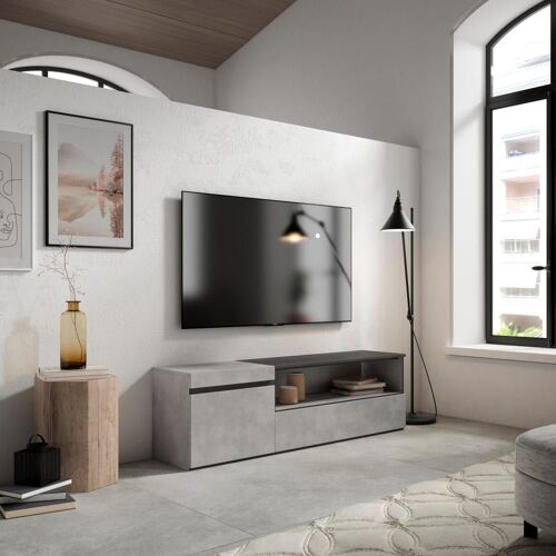 Meuble tv effet bois ciment 150x35x45cm
