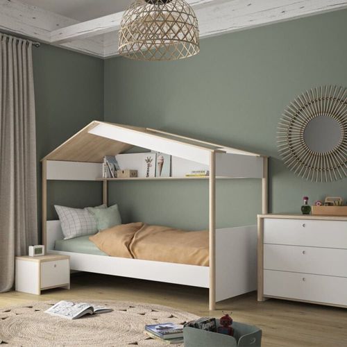 Lit Cabane 90cm X 200cm Avec Tablette Effet Bois