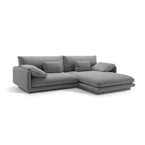 Canapé d'angle droit 4 places en velours gris clair