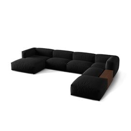 Canapé D'angle Panoramique Modulable 5 Places Tissu Structurel Noir