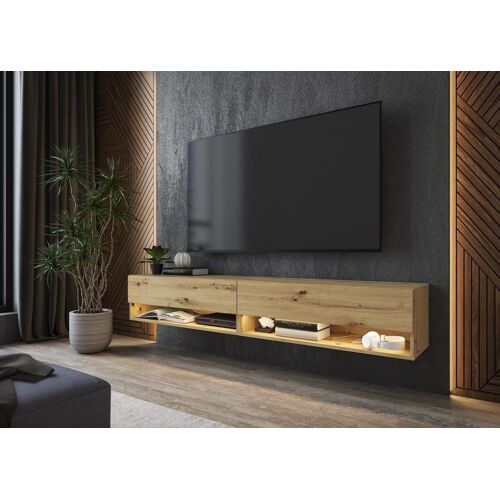 Meuble tv effet bois de chêne 180x34x30cm