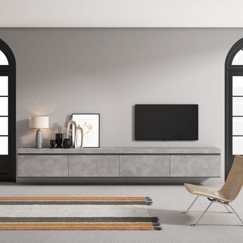 Meuble Tv Effet Bois Ciment 320x35x45cm Suspendu