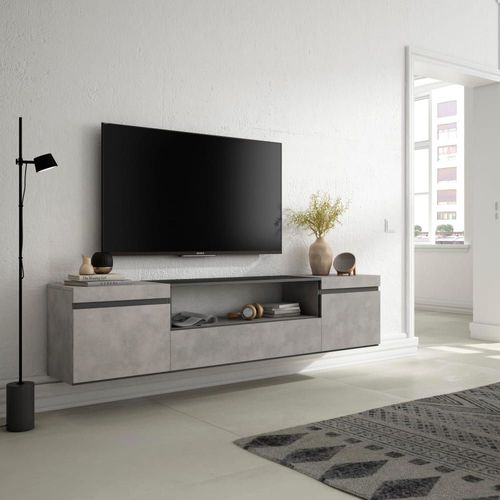 Meuble Tv Effet Bois Ciment 200x35x45cm Suspendu
