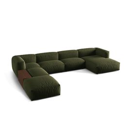 Canapé D'angle Panoramique Modulable 5 Places Tissu Structurel Vert