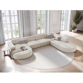 Canapé D'angle Droit Panoramique 7 Places En Velours Beige Foncé