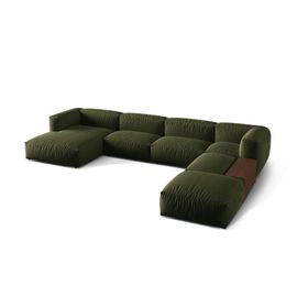 Canapé D'angle Panoramique Modulable 5 Places Tissu Structurel Vert