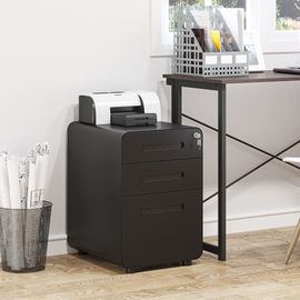Caisson De Bureau Mobile Verrouillable Avec 3 Tiroirs En Acier Noir